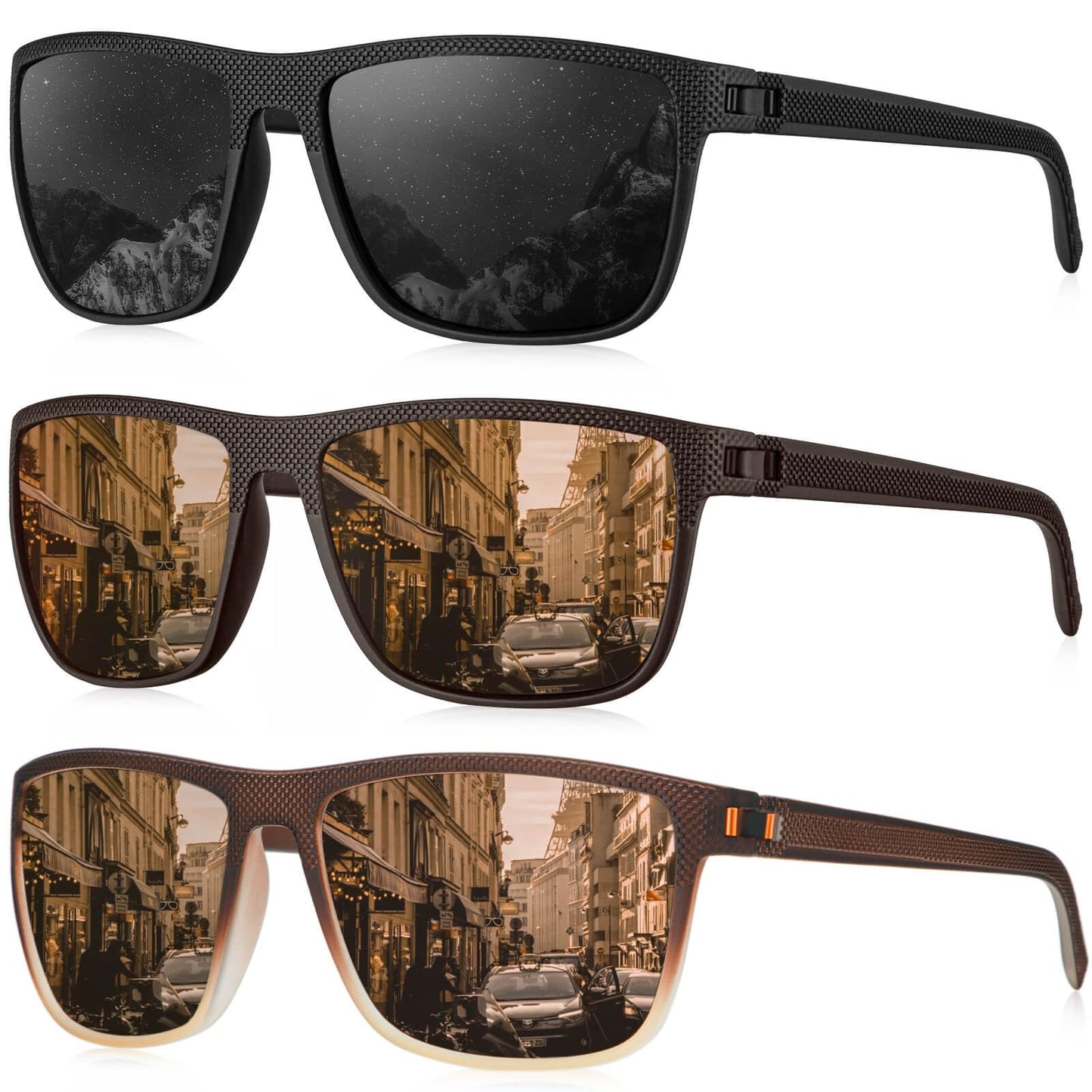KALIYADI Polarized Sunglasses Men, Lightweight Mens Sunglasses Polarized UV Protection Driving Fishing Golf (Black/Brown/Gradual Brown)