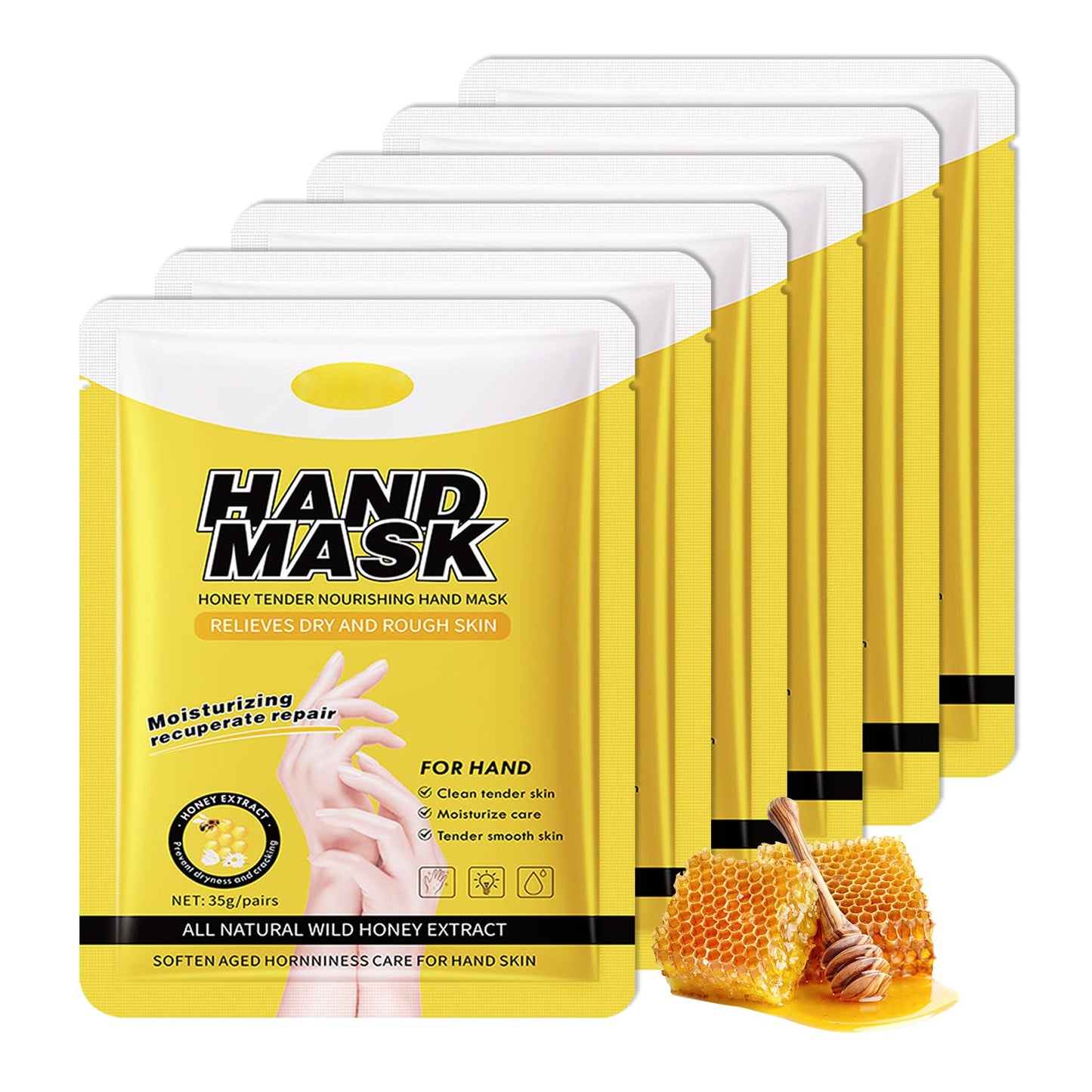 LZYLLS 6 Pairs Hand Masks Moisturizing Gloves, Hydrating Hand Mask Moisturizer Gloves Care for Dry Cracked Hands, Smooth Long Lasting Soft Firming Hand Mask Gift Set for Men Women（M