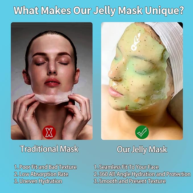 Jelly Mask for facials, Facial Skin Care- Peel-Off Jelly Mask Set, Face Mask For Instant Hydration, Vegan Peel Off Face Mask, For Moisturizing, Smoothing (Fresh Mint)