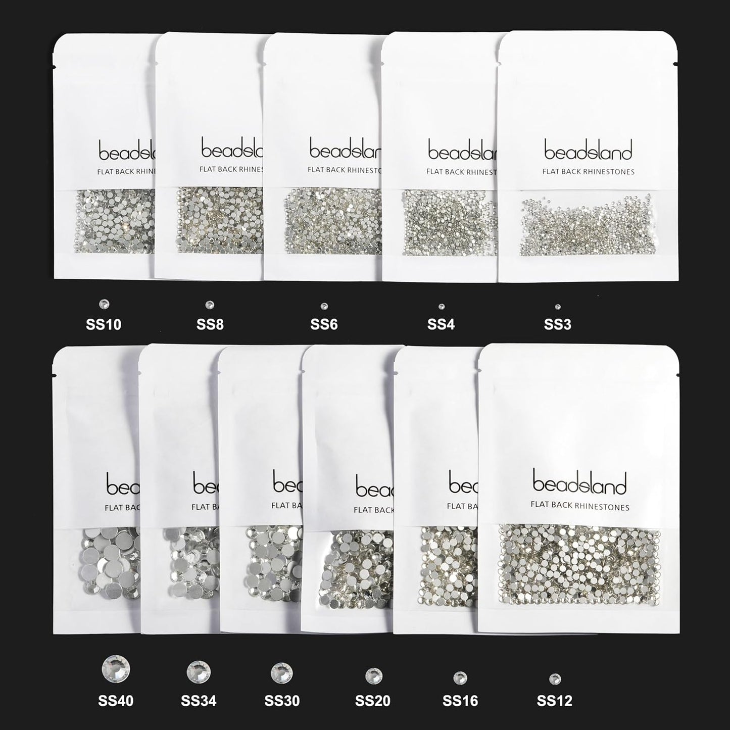 beadsland Flat Back Crystal Rhinestones Round Gems, Metal Sunlight (3.8-4.0mm) SS16/1440pcs