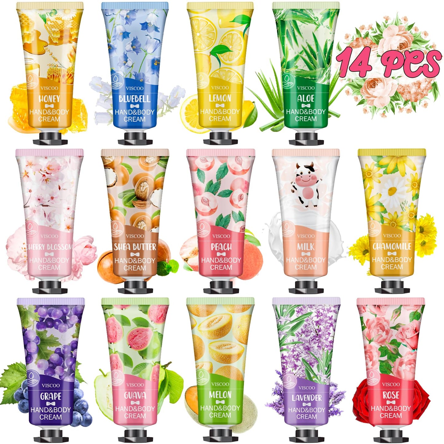 VISCOO 14 Pack Hand Cream Gifts Set for Women,Easter Basket Stuffers,Mothers Day Gifts,Teacher Appreciation Gifts,Nurse Gifts,Moisturizing Mini Hand Lotion Travel Size in Bulk for Dry Cracked