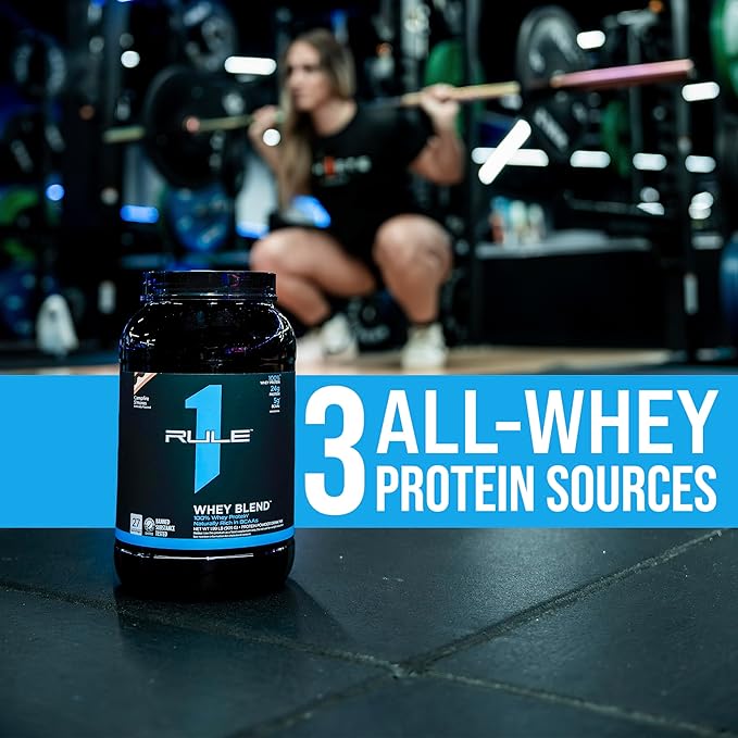 Rule One Proteins, R1 Whey Blend - 24g Fast-Acting Whey Protein Concentrates, Isolates, and Hydrolysates Per Serving, with Naturally Occurring EAAs and BCAAs (5 Pounds*, Strawberry Banana)