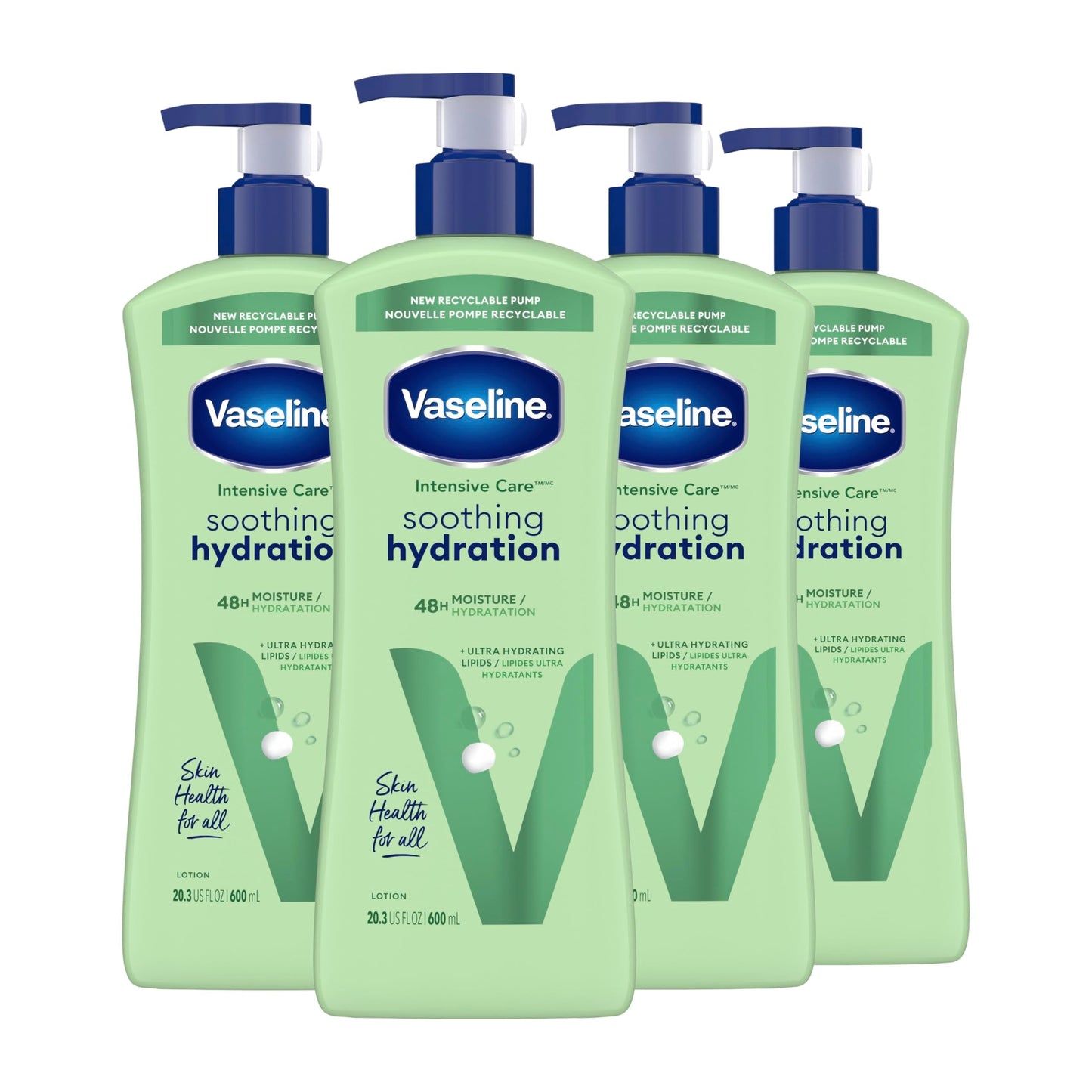 Vaseline Intensive Care Body Lotion 4 Count Soothing Hydration for Dry Skin with Ultra-Hydrating Lipids + 1% Aloe Vera Extract to Refresh Dehydrated Skin 20.3 Oz