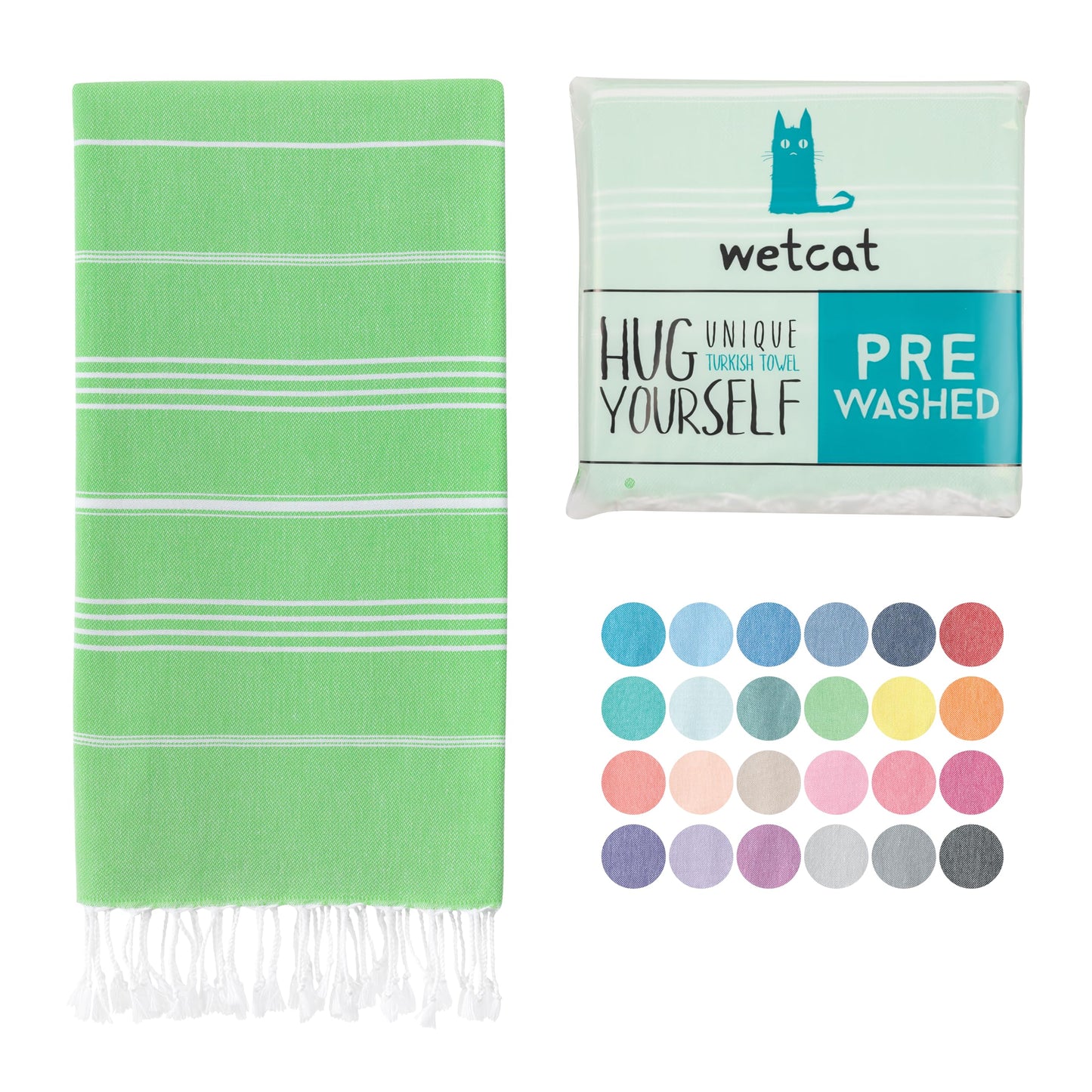 WETCAT Turkish Beach Towel Oversized 38x71 100% Cotton Sand Free Quick Dry Extra Large Light Travel Towel for Adults Beach Accessories Gifts - Lime Green