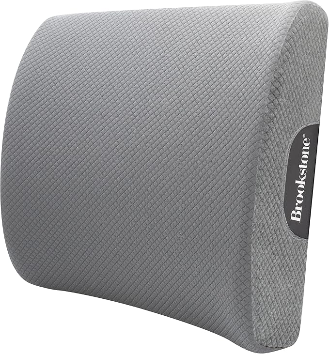 Brookstone - Luxurious Lumbar Support Pillow for Car or Office Chair, Back Cushion with Premium Grade Memory Foam, Breathable and Washable Cover, Adjustable Strap