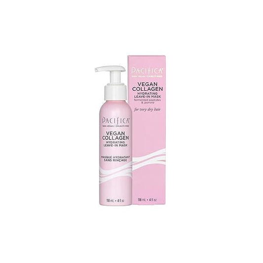 Pacifica Vegan Collagen Hydrating Leave-In Repair Hair Mask, Softens & Restores Shine, Seals Split Ends, For Dry, Damaged Color-Treated Hair, Silicone Sulfate Free, Vegan, 4 oz