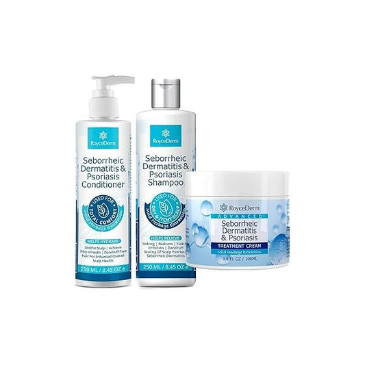 Seborrheic Dermatitis & Psoriasis Cream, Shampoo and Conditioner Set - Scalp Therapy System for Folliculitis, Psoriasis, Dandruff, Dry Treatment to Relieve Itching, Flaking, Irritation